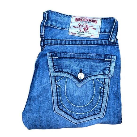 Rare True Religion Jeans Size 34 STRAIGHT FLAP OUTLINE MIDNIGHT BLUE - Picture 8 of 8